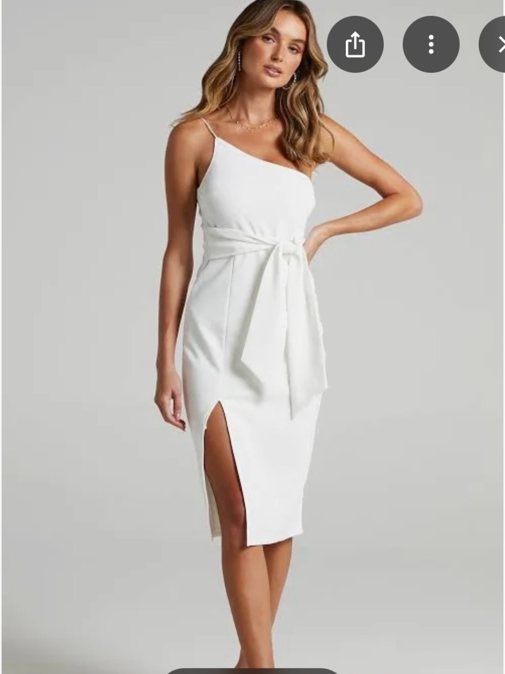 Showpo White bridal one shoulder  Midi Dress with Waist Tie